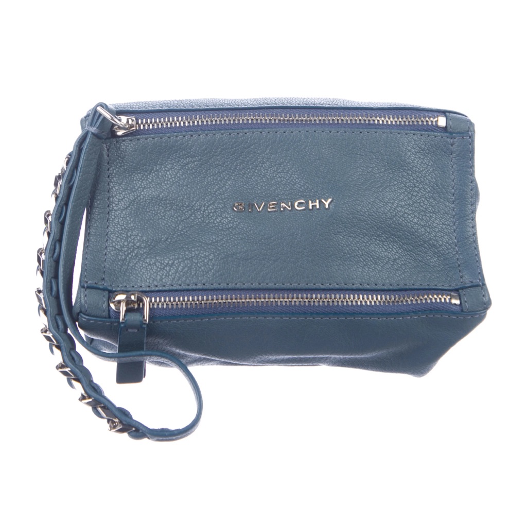 Givenchy Blue Leather Wristlet With Silver Accents